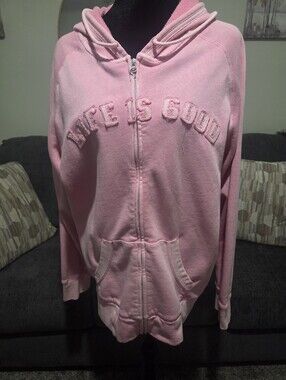 Life Is Good Pink Hoodie with Green Logo
